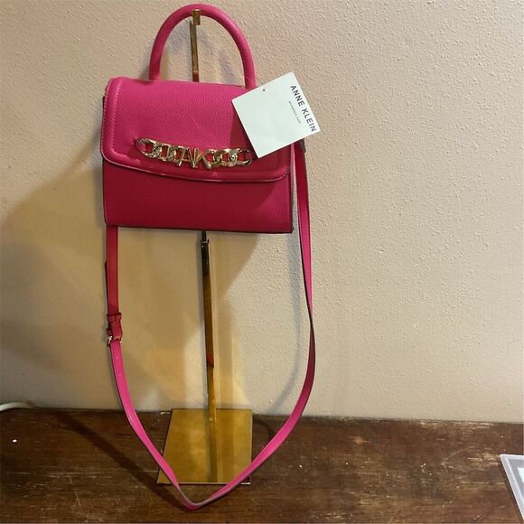 Anne Klein Women's Pink Top Handle Crossbody Satchel Bag with Gold Accents​ - Picture 1 of 12